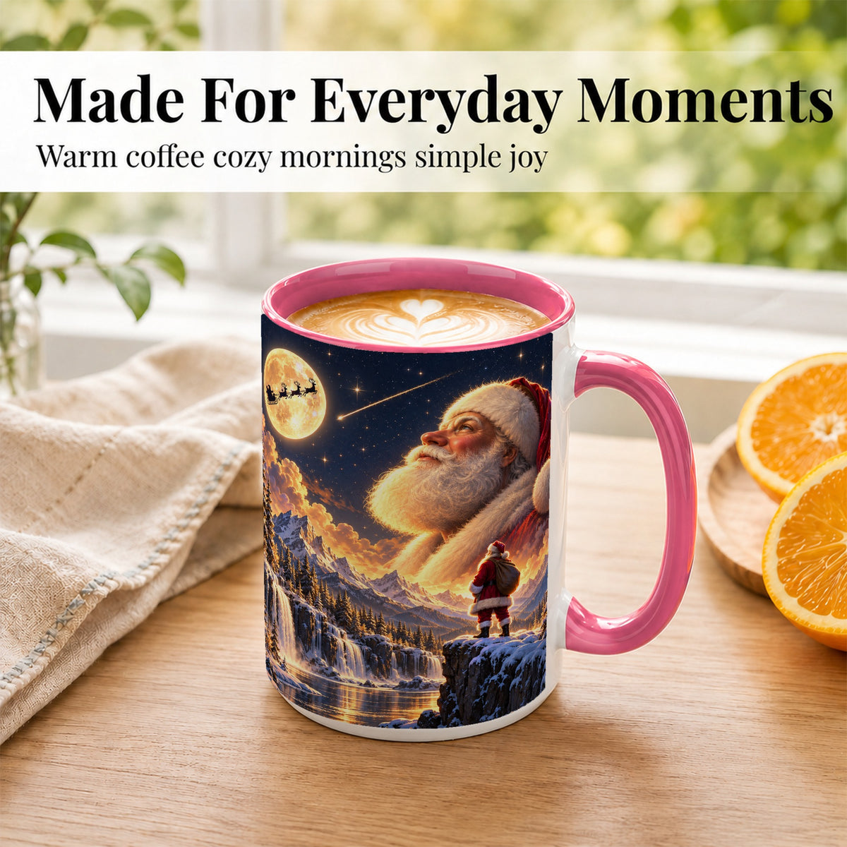 #pl[15oz|Pink] Santa Moon Coffee Mug, Winter Landscape Mug, Ceramic Cup
