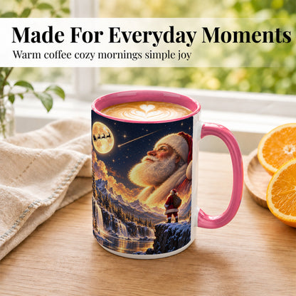 #pl[15oz|Pink] Santa Moon Coffee Mug, Winter Landscape Mug, Ceramic Cup