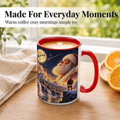 #pl[15oz|Red] Santa Moon Coffee Mug, Winter Landscape Mug, Ceramic Cup