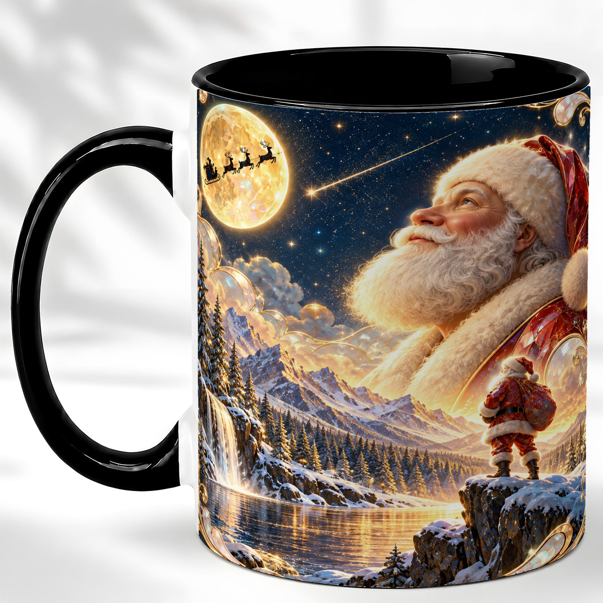 #pl[11oz|Black] Santa Winter Coffee Mug, Mountain Night Mug, Ceramic Cup