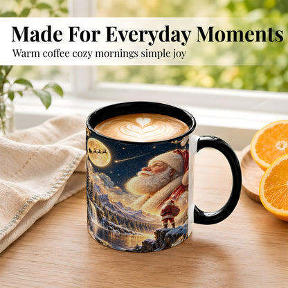 #pl[11oz|Black] Santa Winter Coffee Mug, Mountain Night Mug, Ceramic Cup