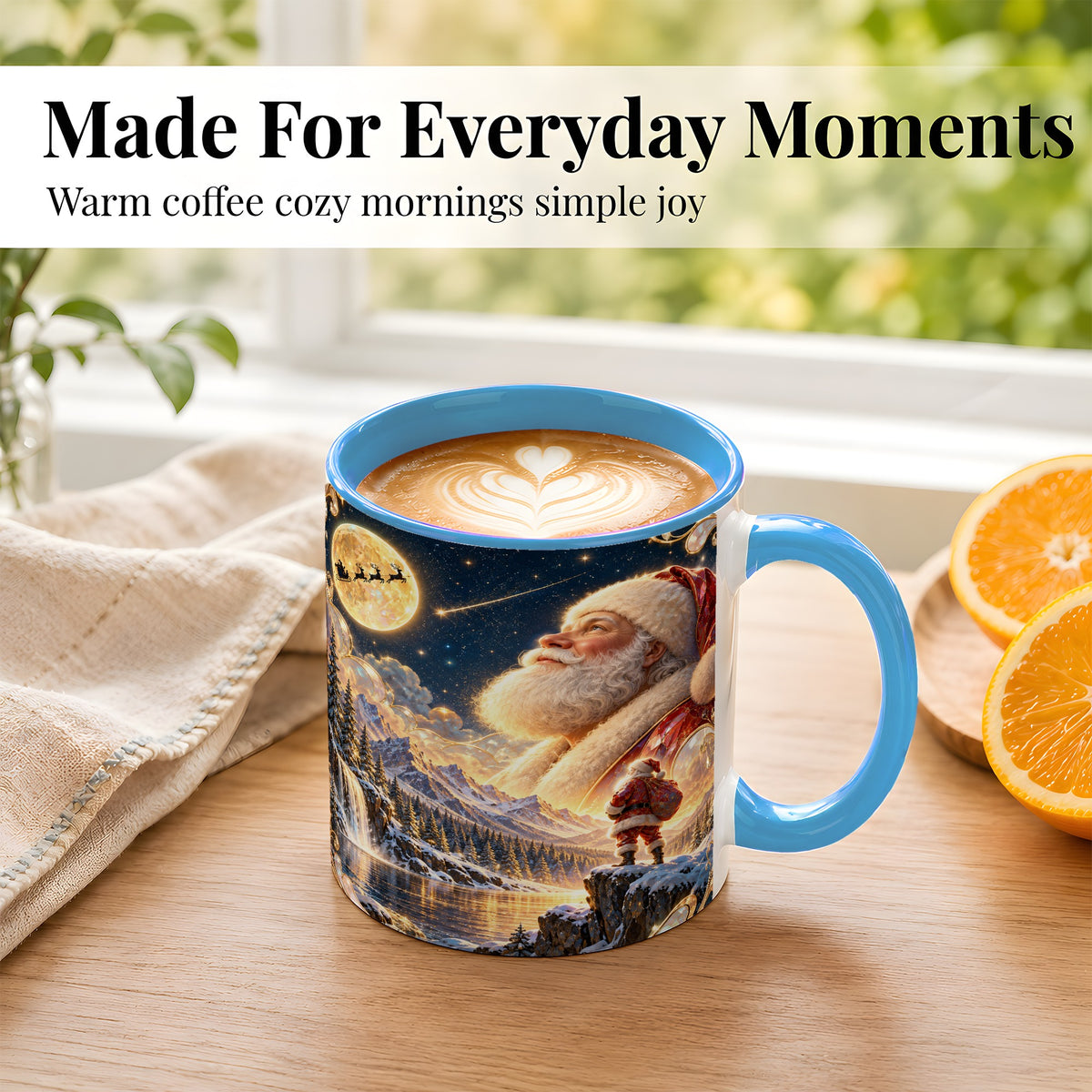 #pl[11oz|Blue] Santa Winter Coffee Mug, Mountain Night Mug, Ceramic Cup