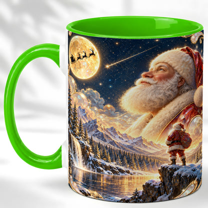 #pl[11oz|Green] Santa Winter Coffee Mug, Mountain Night Mug, Ceramic Cup
