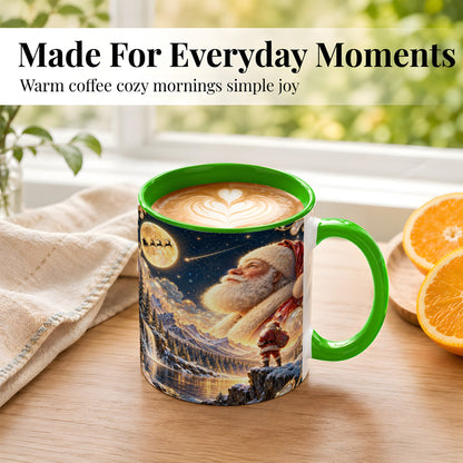 #pl[11oz|Green] Santa Winter Coffee Mug, Mountain Night Mug, Ceramic Cup