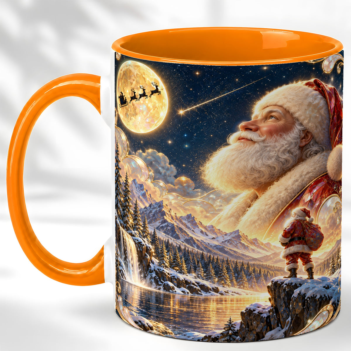 #pl[11oz|Orange] Santa Winter Coffee Mug, Mountain Night Mug, Ceramic Cup