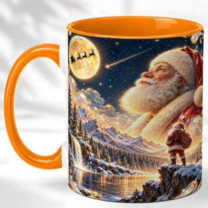 #pl[11oz|Orange] Santa Winter Coffee Mug, Mountain Night Mug, Ceramic Cup