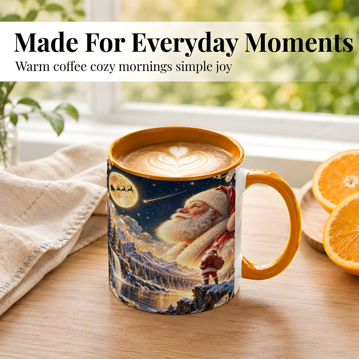#pl[11oz|Orange] Santa Winter Coffee Mug, Mountain Night Mug, Ceramic Cup
