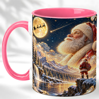#pl[11oz|Pink] Santa Winter Coffee Mug, Mountain Night Mug, Ceramic Cup