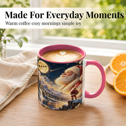 #pl[11oz|Pink] Santa Winter Coffee Mug, Mountain Night Mug, Ceramic Cup