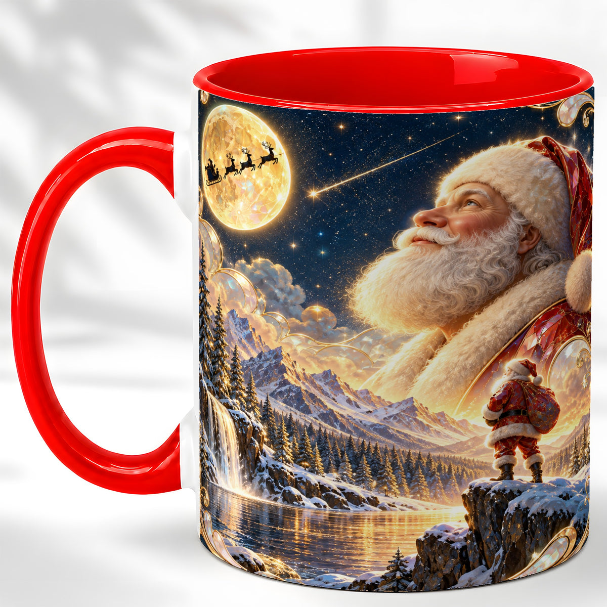 Santa Winter Coffee Mug, Mountain Night Mug, Ceramic Cup