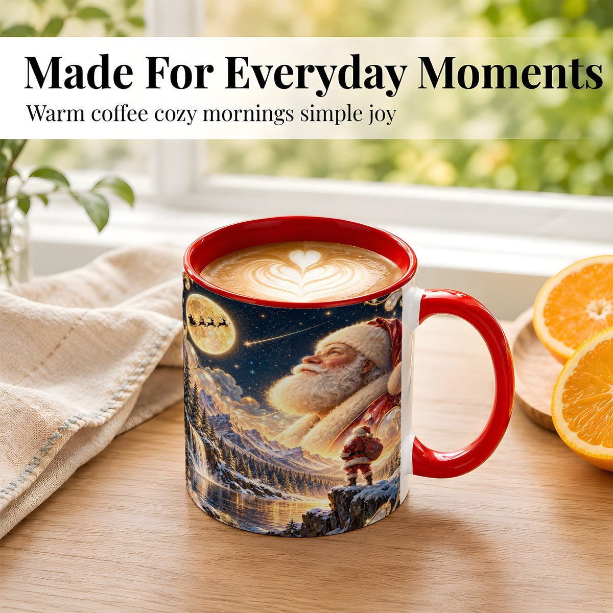 #pl[11oz|Red] Santa Winter Coffee Mug, Mountain Night Mug, Ceramic Cup