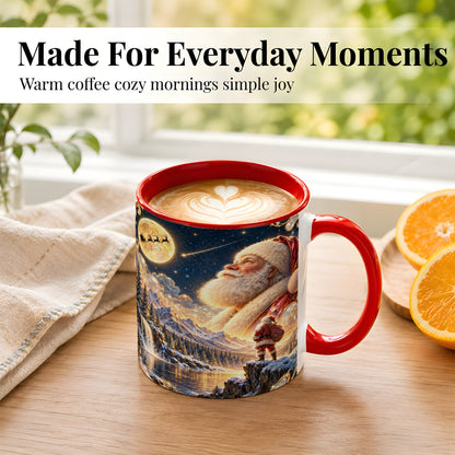#pl[11oz|Red] Santa Winter Coffee Mug, Mountain Night Mug, Ceramic Cup