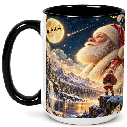 #pl[15oz|Black] Santa Winter Coffee Mug, Mountain Night Mug, Ceramic Cup