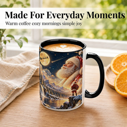 #pl[15oz|Black] Santa Winter Coffee Mug, Mountain Night Mug, Ceramic Cup