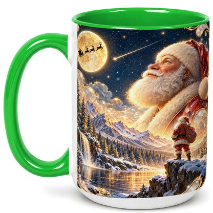 #pl[15oz|Green] Santa Winter Coffee Mug, Mountain Night Mug, Ceramic Cup