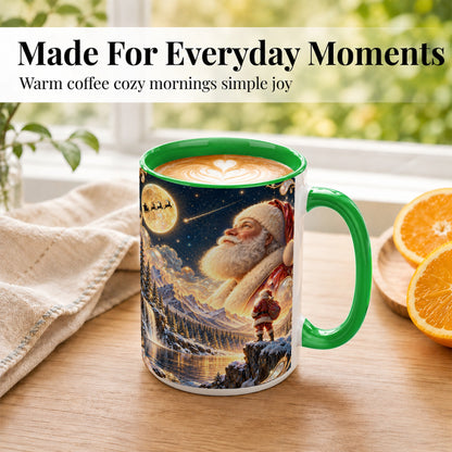 #pl[15oz|Green] Santa Winter Coffee Mug, Mountain Night Mug, Ceramic Cup