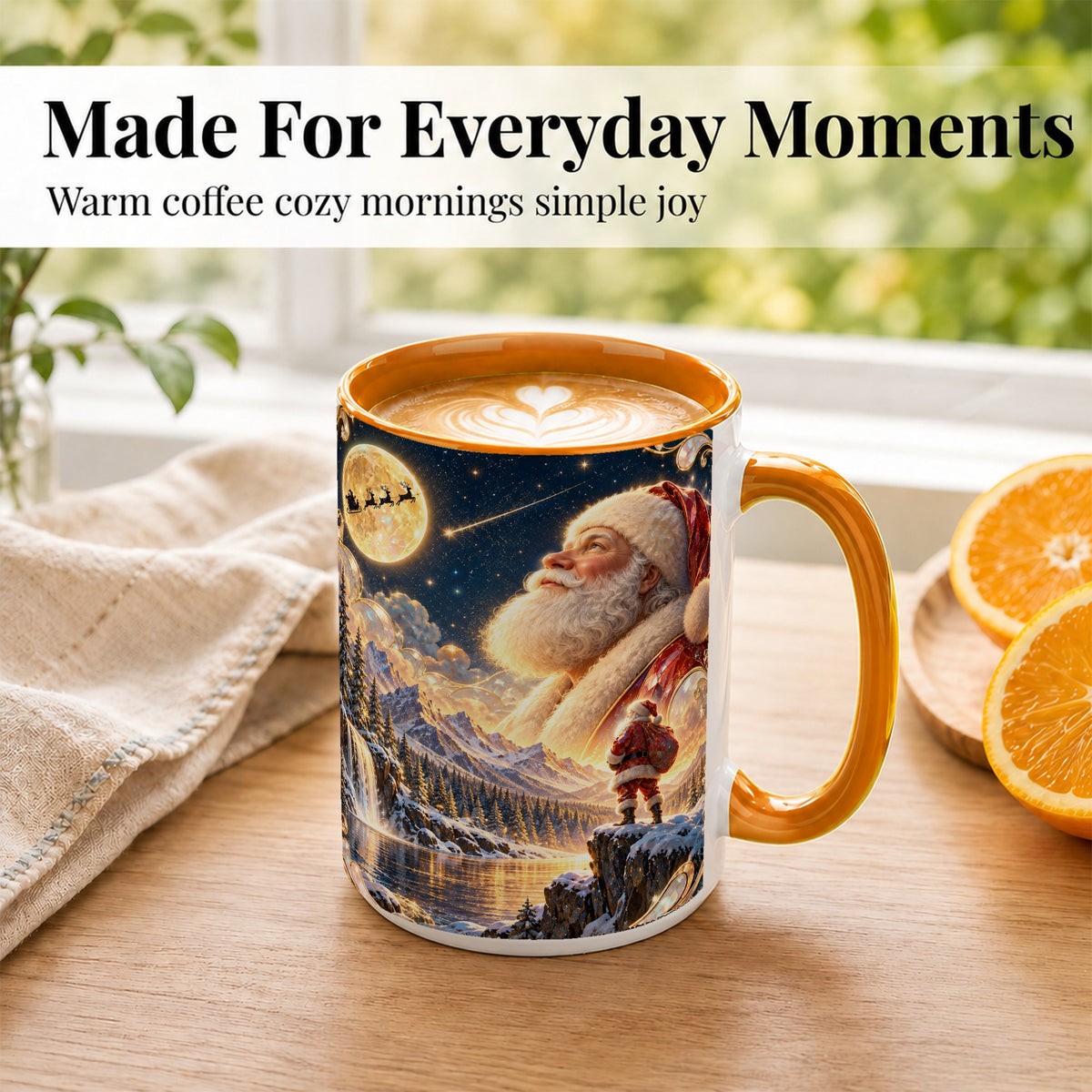 #pl[15oz|Orange] Santa Winter Coffee Mug, Mountain Night Mug, Ceramic Cup