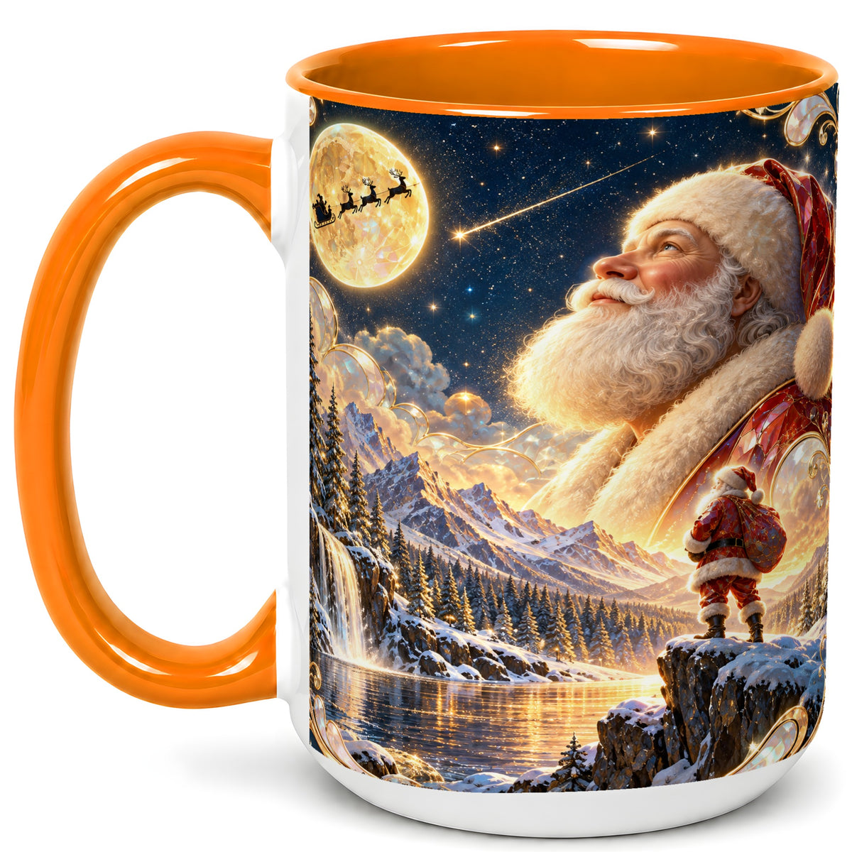 #pl[15oz|Orange] Santa Winter Coffee Mug, Mountain Night Mug, Ceramic Cup