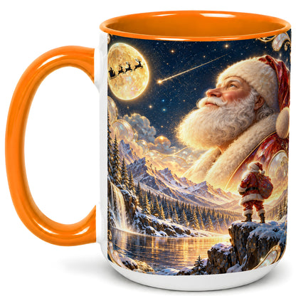 #pl[15oz|Orange] Santa Winter Coffee Mug, Mountain Night Mug, Ceramic Cup