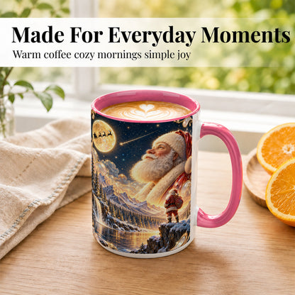 #pl[15oz|Pink] Santa Winter Coffee Mug, Mountain Night Mug, Ceramic Cup