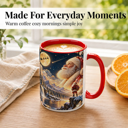 #pl[15oz|Red] Santa Winter Coffee Mug, Mountain Night Mug, Ceramic Cup