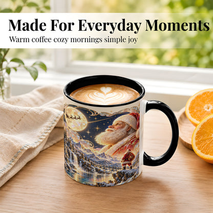 #pl[11oz|Black] Santa Moon Coffee Mug, Christmas Night Mug, Ceramic Cup