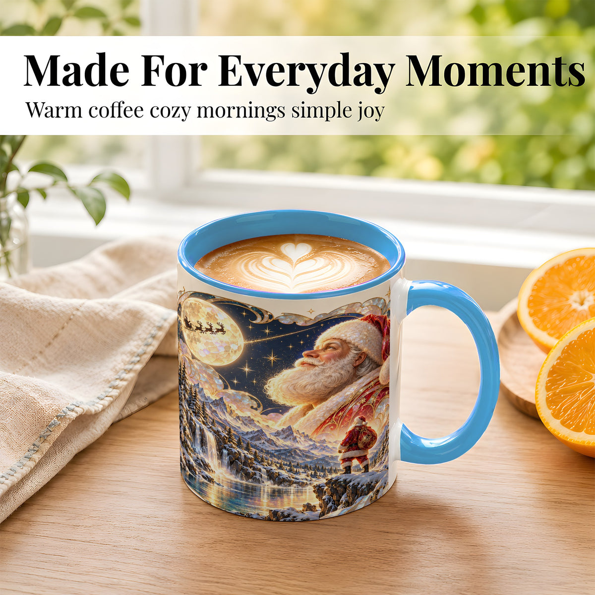 #pl[11oz|Blue] Santa Moon Coffee Mug, Christmas Night Mug, Ceramic Cup