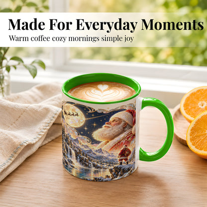 #pl[11oz|Green] Santa Moon Coffee Mug, Christmas Night Mug, Ceramic Cup
