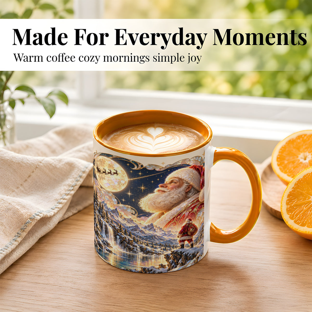 #pl[11oz|Orange] Santa Moon Coffee Mug, Christmas Night Mug, Ceramic Cup