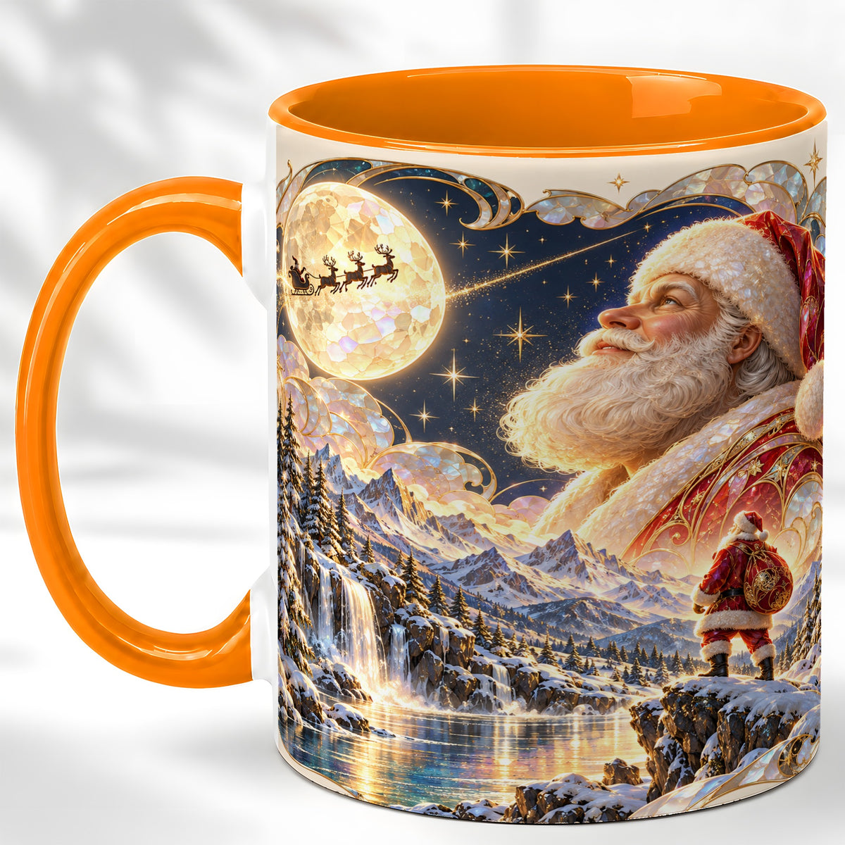 #pl[11oz|Orange] Santa Moon Coffee Mug, Christmas Night Mug, Ceramic Cup