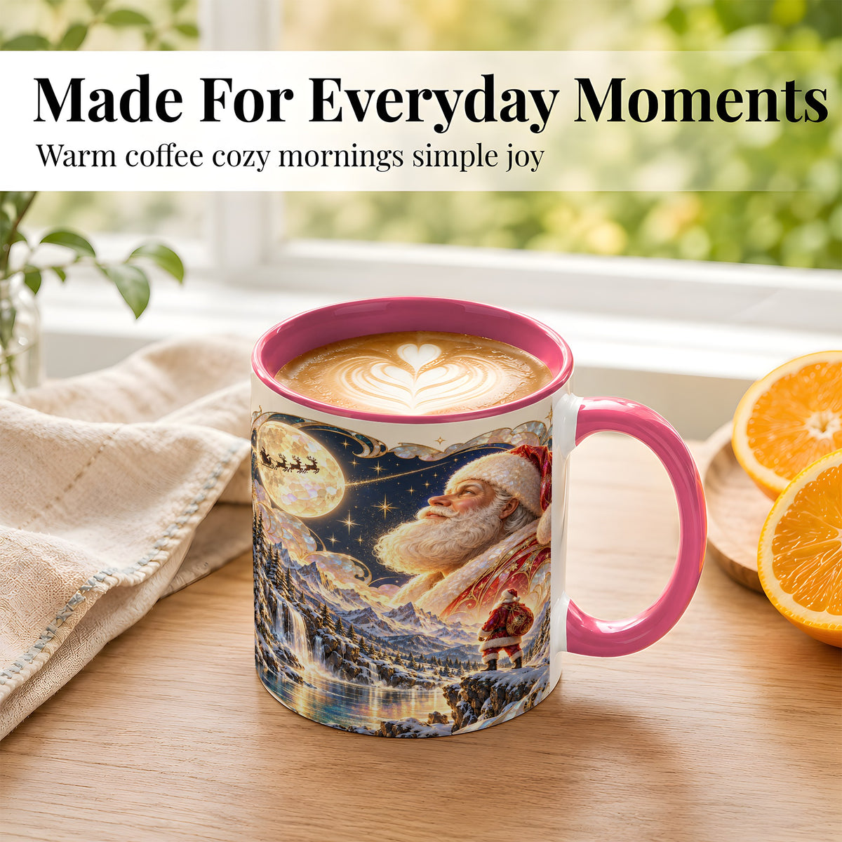#pl[11oz|Pink] Santa Moon Coffee Mug, Christmas Night Mug, Ceramic Cup
