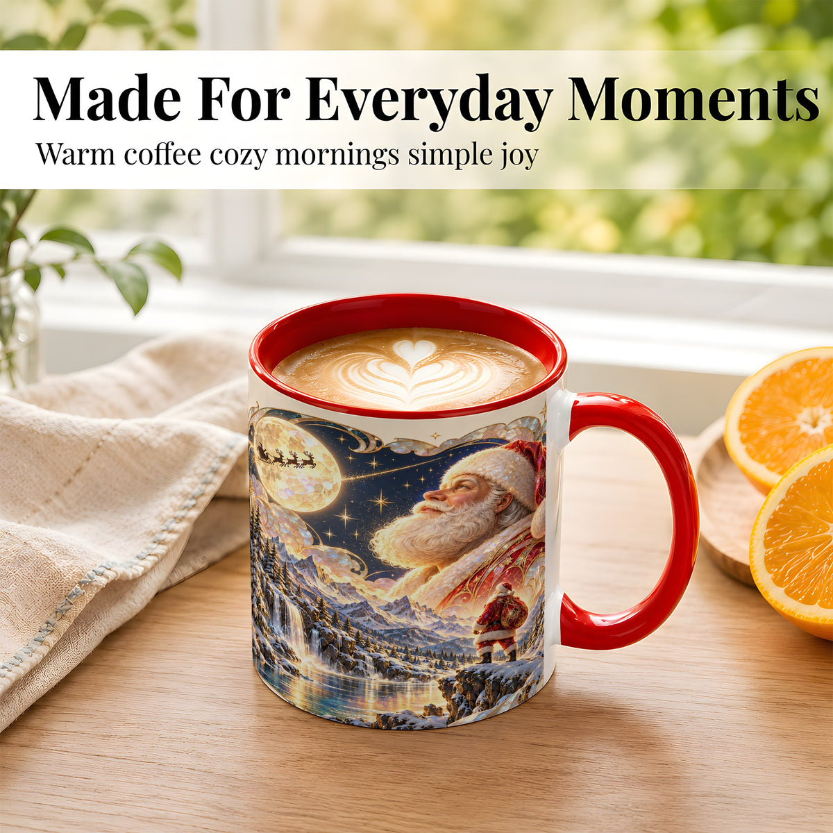 #pl[11oz|Red] Santa Moon Coffee Mug, Christmas Night Mug, Ceramic Cup