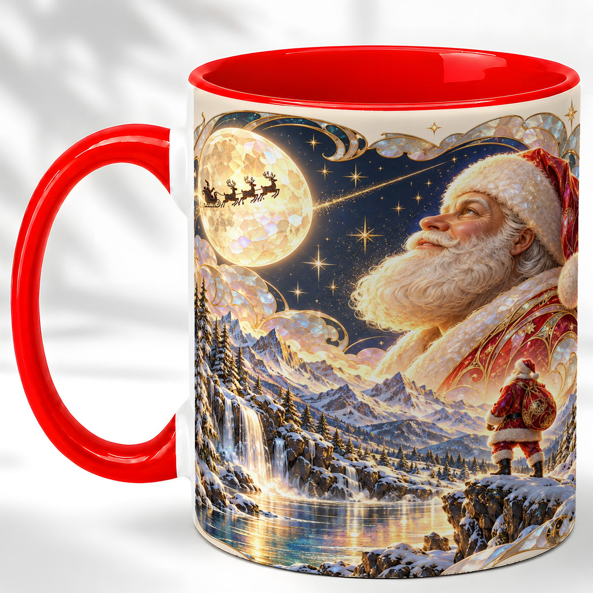 Santa Moon Coffee Mug, Christmas Night Mug, Ceramic Cup