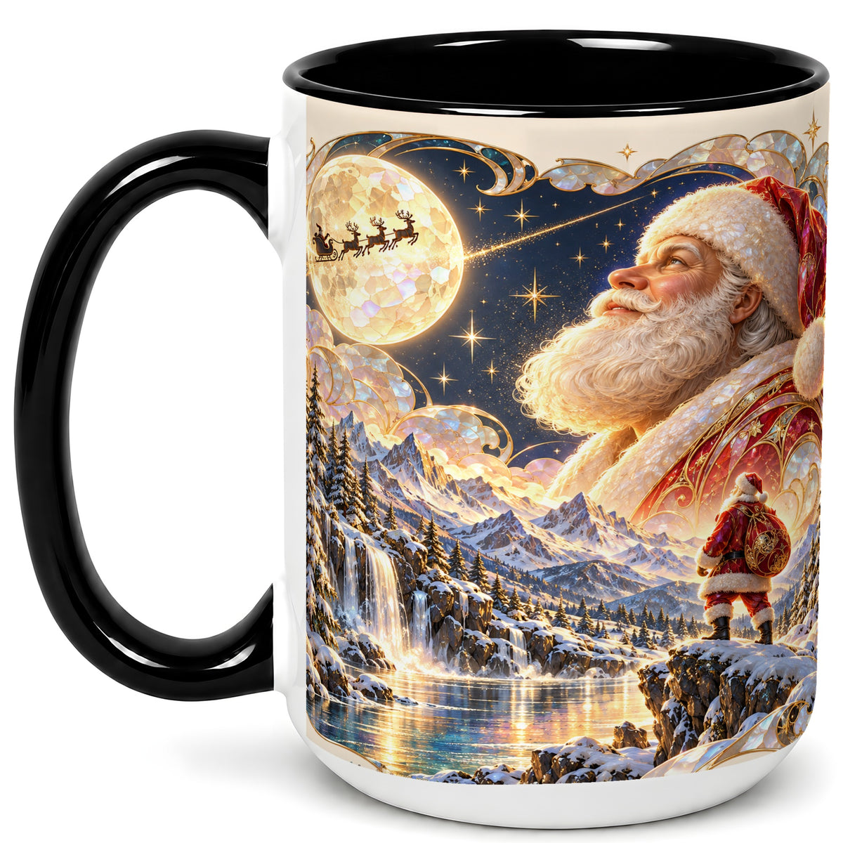 #pl[15oz|Black] Santa Moon Coffee Mug, Christmas Night Mug, Ceramic Cup