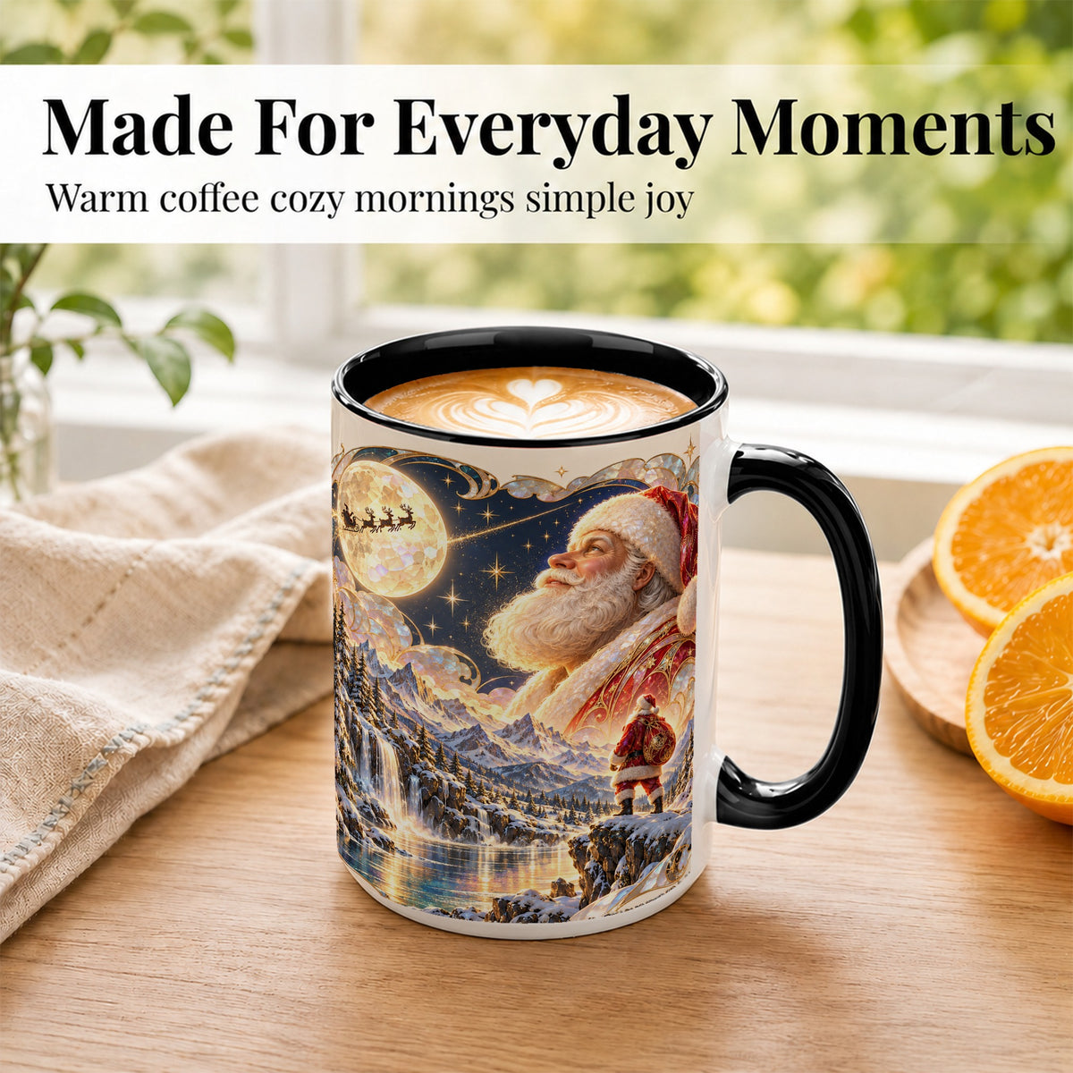 #pl[15oz|Black] Santa Moon Coffee Mug, Christmas Night Mug, Ceramic Cup