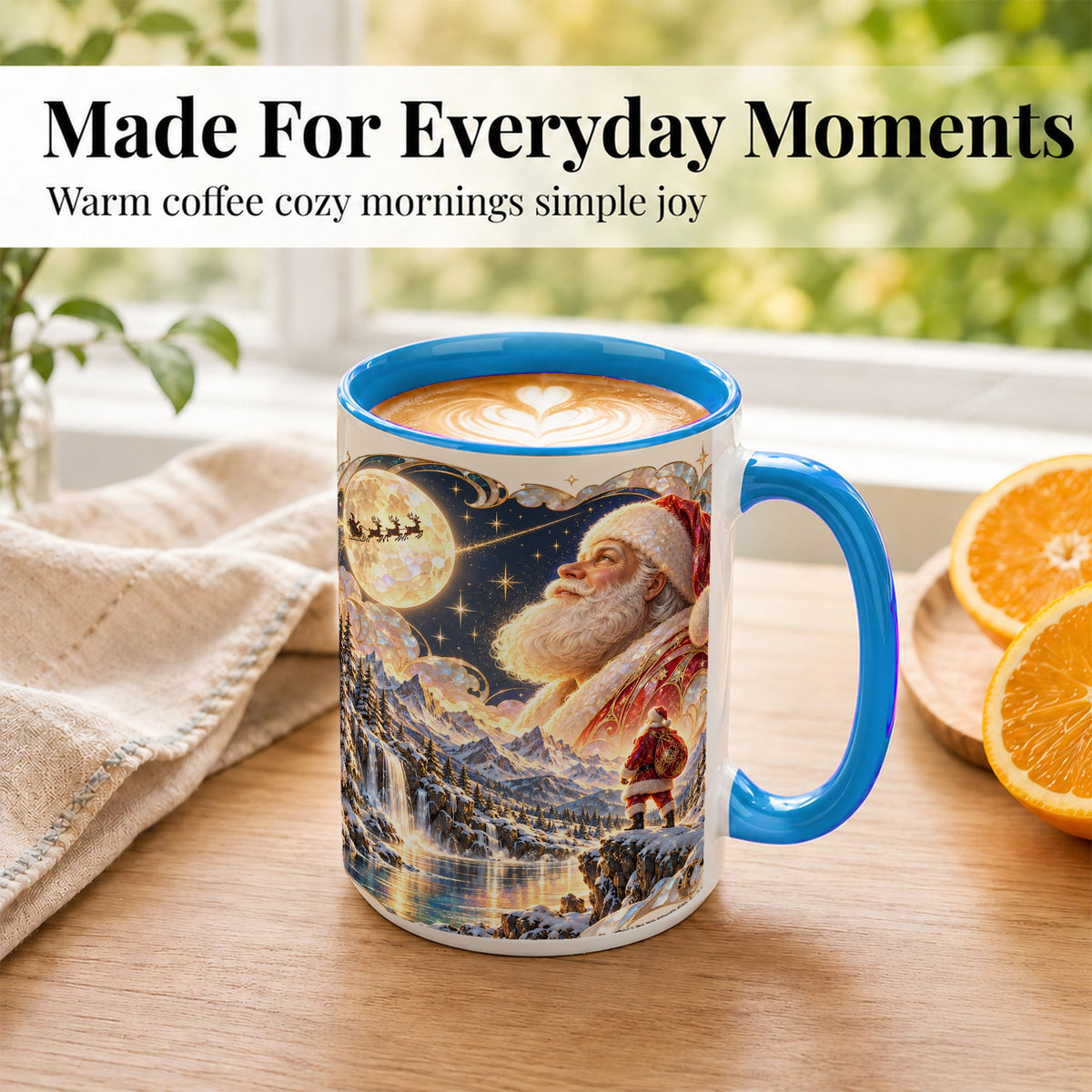 #pl[15oz|Blue] Santa Moon Coffee Mug, Christmas Night Mug, Ceramic Cup