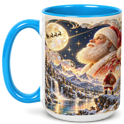 #pl[15oz|Blue] Santa Moon Coffee Mug, Christmas Night Mug, Ceramic Cup