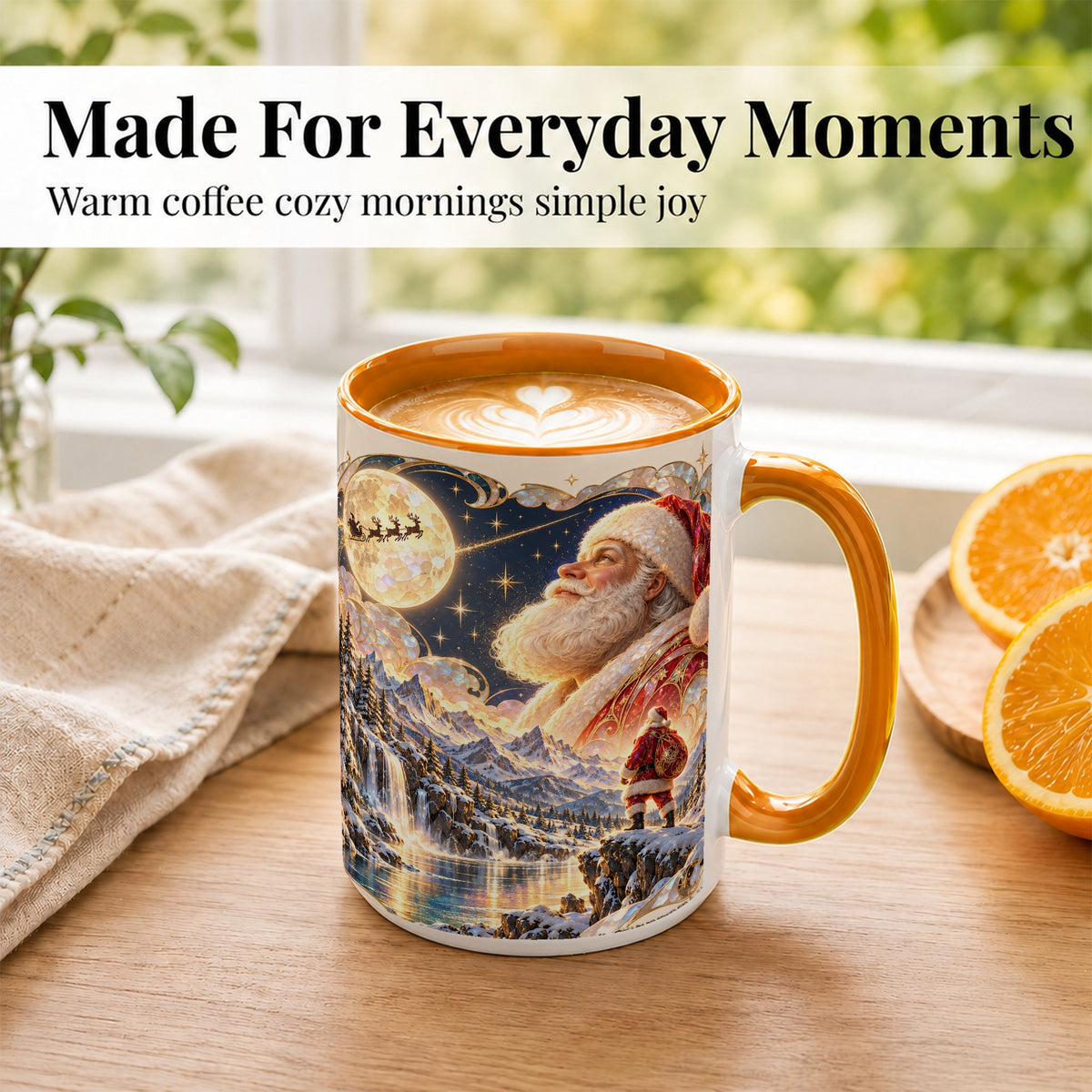 #pl[15oz|Orange] Santa Moon Coffee Mug, Christmas Night Mug, Ceramic Cup