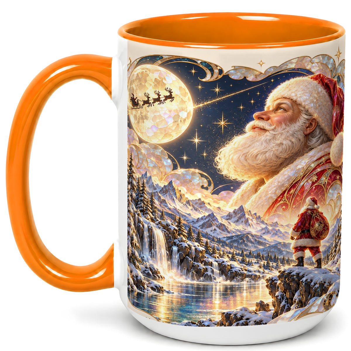 #pl[15oz|Orange] Santa Moon Coffee Mug, Christmas Night Mug, Ceramic Cup