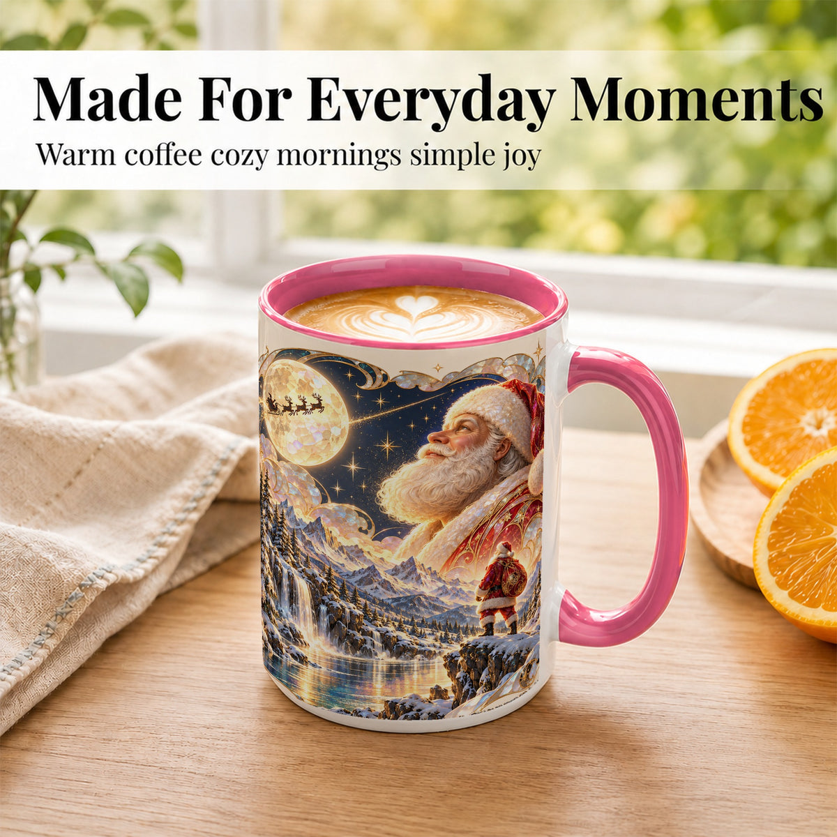 #pl[15oz|Pink] Santa Moon Coffee Mug, Christmas Night Mug, Ceramic Cup