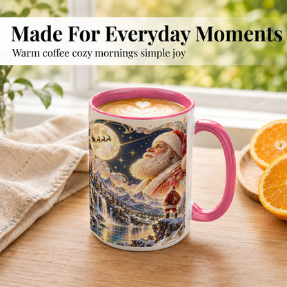 #pl[15oz|Pink] Santa Moon Coffee Mug, Christmas Night Mug, Ceramic Cup