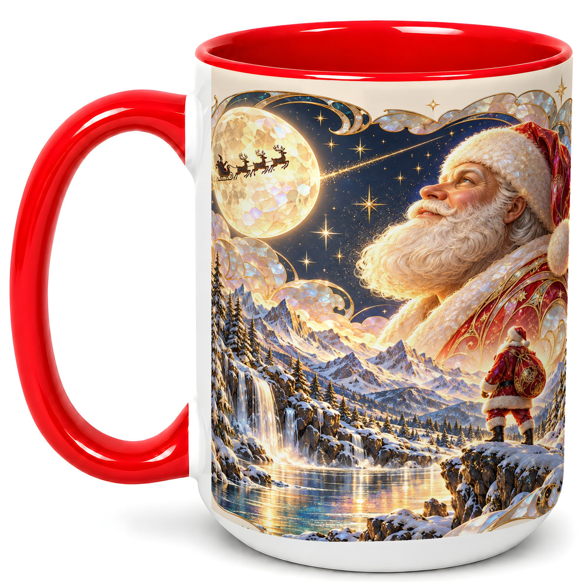 #pl[15oz|Red] Santa Moon Coffee Mug, Christmas Night Mug, Ceramic Cup