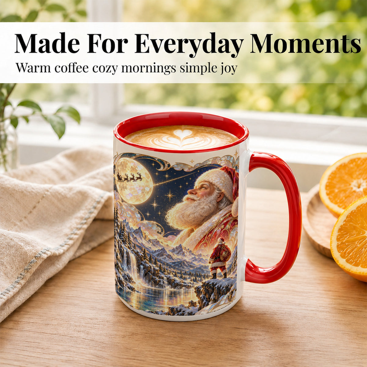 #pl[15oz|Red] Santa Moon Coffee Mug, Christmas Night Mug, Ceramic Cup