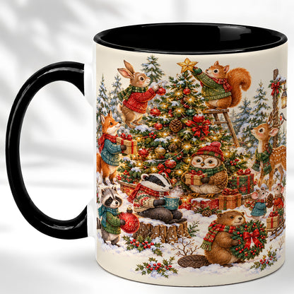 #pl[11oz|Black] Woodland Christmas Coffee Mug, Forest Animal Mug, Ceramic Cup