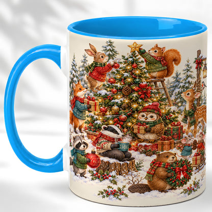 #pl[11oz|Blue] Woodland Christmas Coffee Mug, Forest Animal Mug, Ceramic Cup