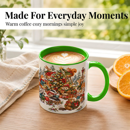 #pl[11oz|Green] Woodland Christmas Coffee Mug, Forest Animal Mug, Ceramic Cup