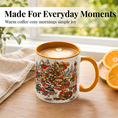 #pl[11oz|Orange] Woodland Christmas Coffee Mug, Forest Animal Mug, Ceramic Cup