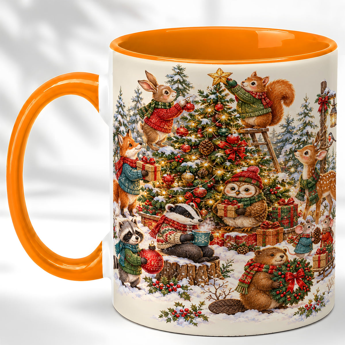 #pl[11oz|Orange] Woodland Christmas Coffee Mug, Forest Animal Mug, Ceramic Cup