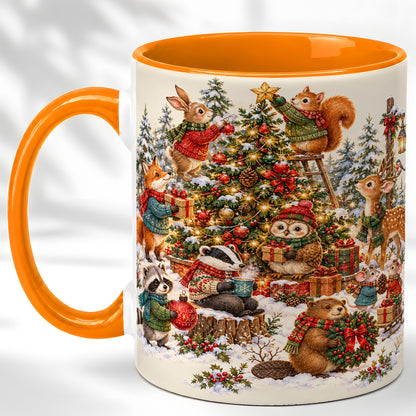 #pl[11oz|Orange] Woodland Christmas Coffee Mug, Forest Animal Mug, Ceramic Cup