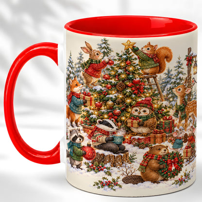 Woodland Christmas Coffee Mug, Forest Animal Mug, Ceramic Cup